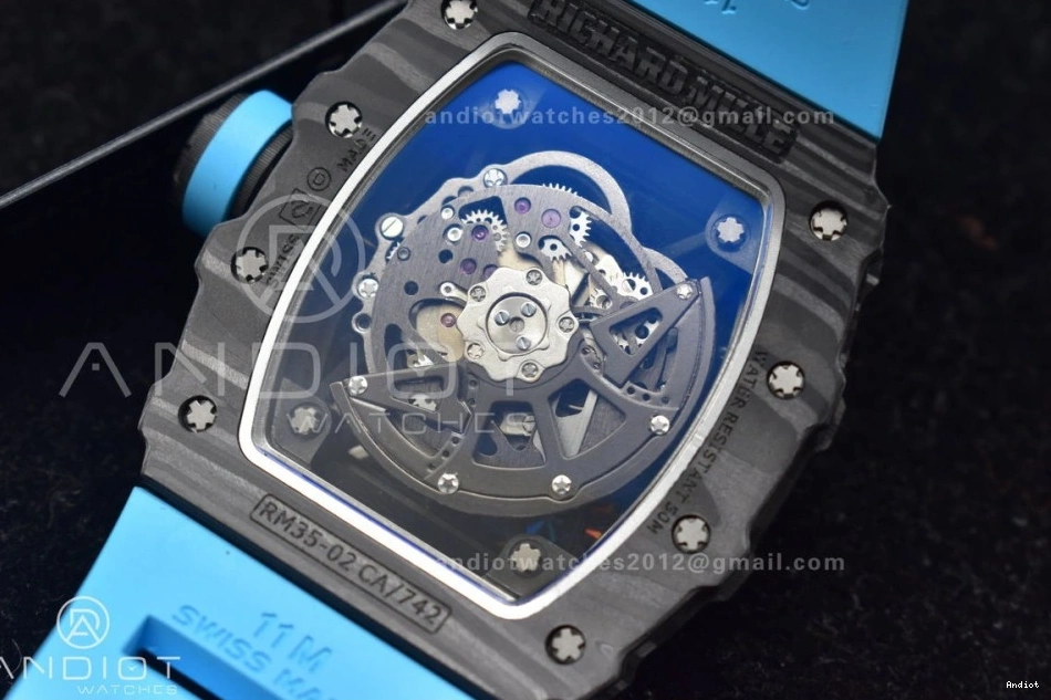 Best Red Dial Rubber Edition KUF Blue on Skeleton MIYOTA8215 RM035-02 Strap 0308